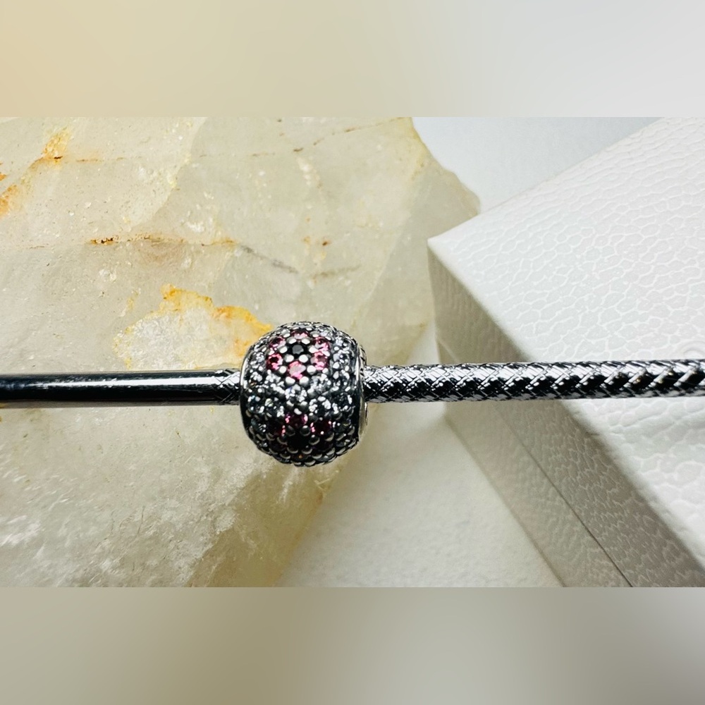 Authentic Pandora Retired Pave ‘Shimmering Flower’ S925 Ale Charm - Picture 4 of 11